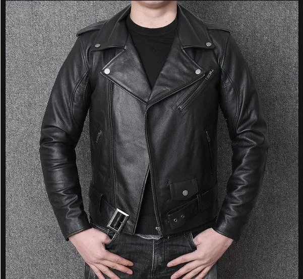 Brand Free shipping.plus size classic men leather Jacket men's genuine Leather biker jacket.motor cowskin slim coat,sales