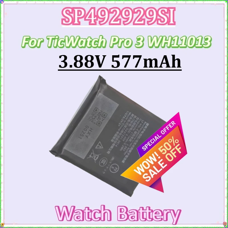 

For TicWatch Pro 3 Battery GPS Wear OS Smartwatch WH11013 Replacement Batteries New SP492929SI 3.88V 577mAh Watch Battery