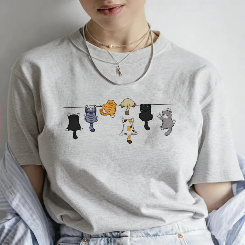 Funny Women Summer Cat Print T-shirt Girl Casual Short Sleeve O Neck Top for Summer Female Y2k 90s Clothing T Shirt view 4
