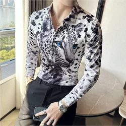 Plus Size 6XL-M Luxury Vintage Printing Brand Shirt Autumn New Fashion Long Sleeve Slim Fit Casual Business Social Party Tuxedo