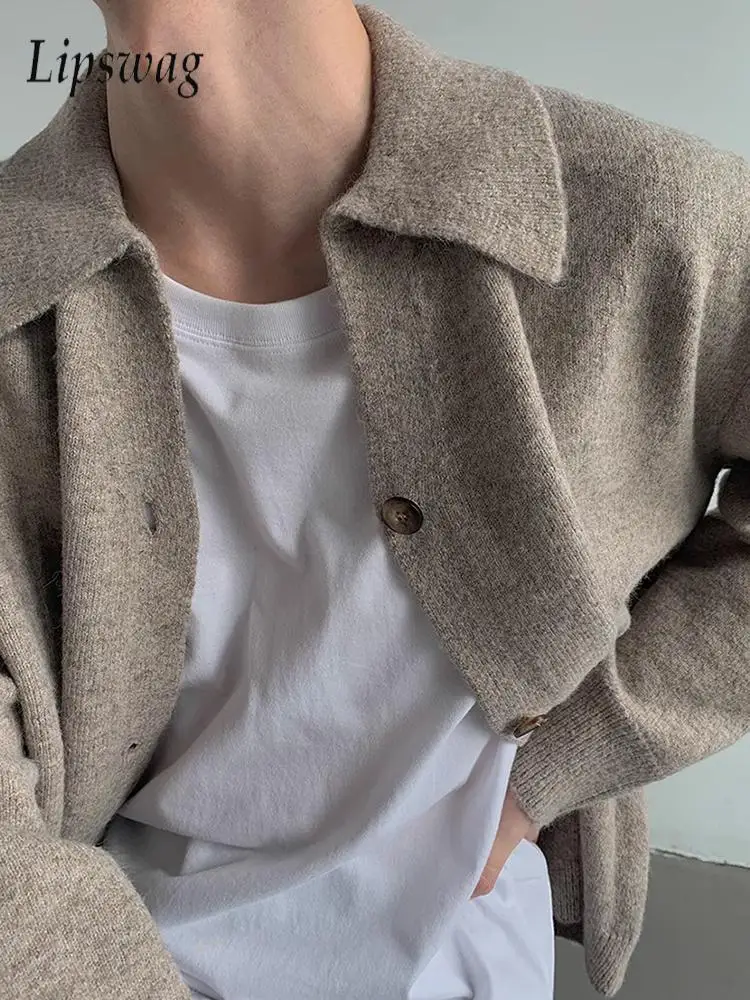 

Stylish Solid Color Knitting Men's Cardigan Tops Autumn Winter Outdoor Fashion Buttoned Lapel Sweatercoats Vintage Mens Jackets