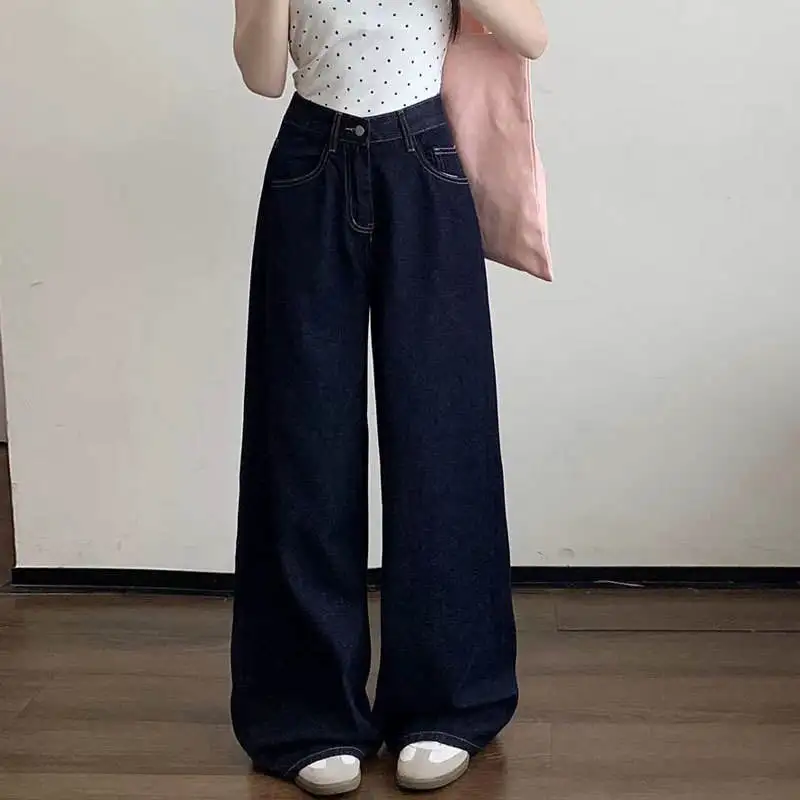 

Американские джинсы с высокой талией и широкими штанинами, женские свободные брюки длиной до пола, прямой крой, скрывающие мясо