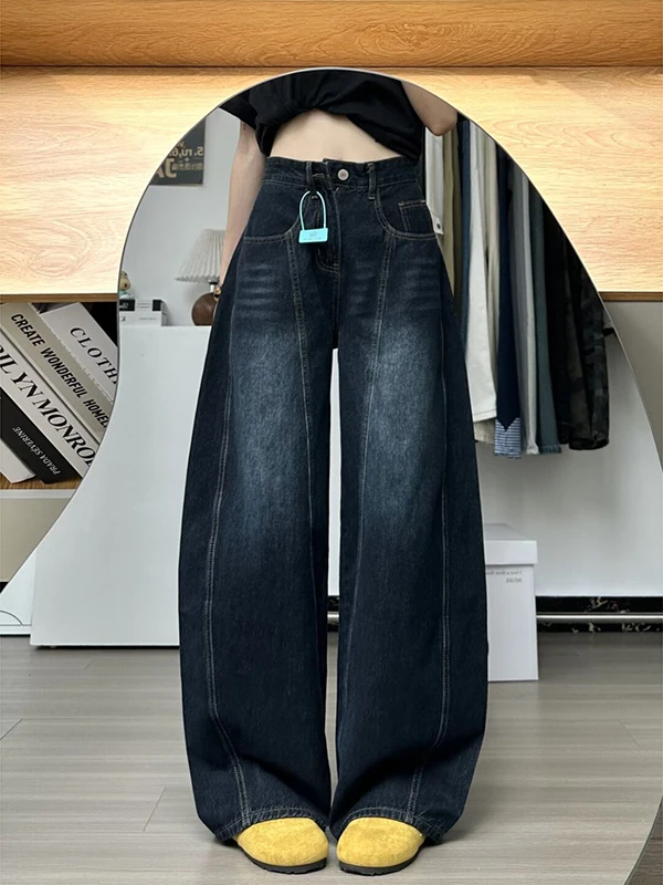 กางเกงยีนส์ทรงตรงขาบานเอวต่ำปักลายสไตล์อเมริกันย้อนยุคสำหรับผู้หญิง รุ่นใหม่ล่าสุดสำหรับฤดูใบไม้ร่วง สไตล์ลำลอง