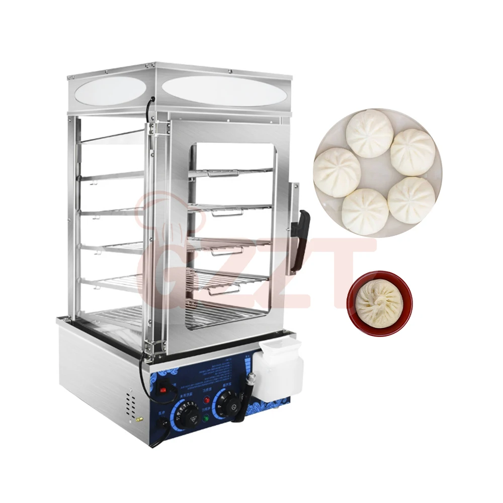 Electric Commercial Stainless Steel Food Warmer Display Showing Steaming Food Kitchen Machine Bao Dimsum Bun Steamer with Glass view 5