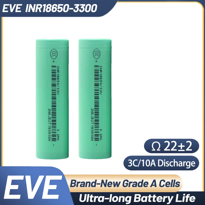 

1-100 шт. оригинальный EVE 33 В 18650 3300 мАч 10 А аккумулятор с быстрой зарядкой INR18650 3200 литиевая аккумуляторная батарея класса A литий-ионный аккумулятор