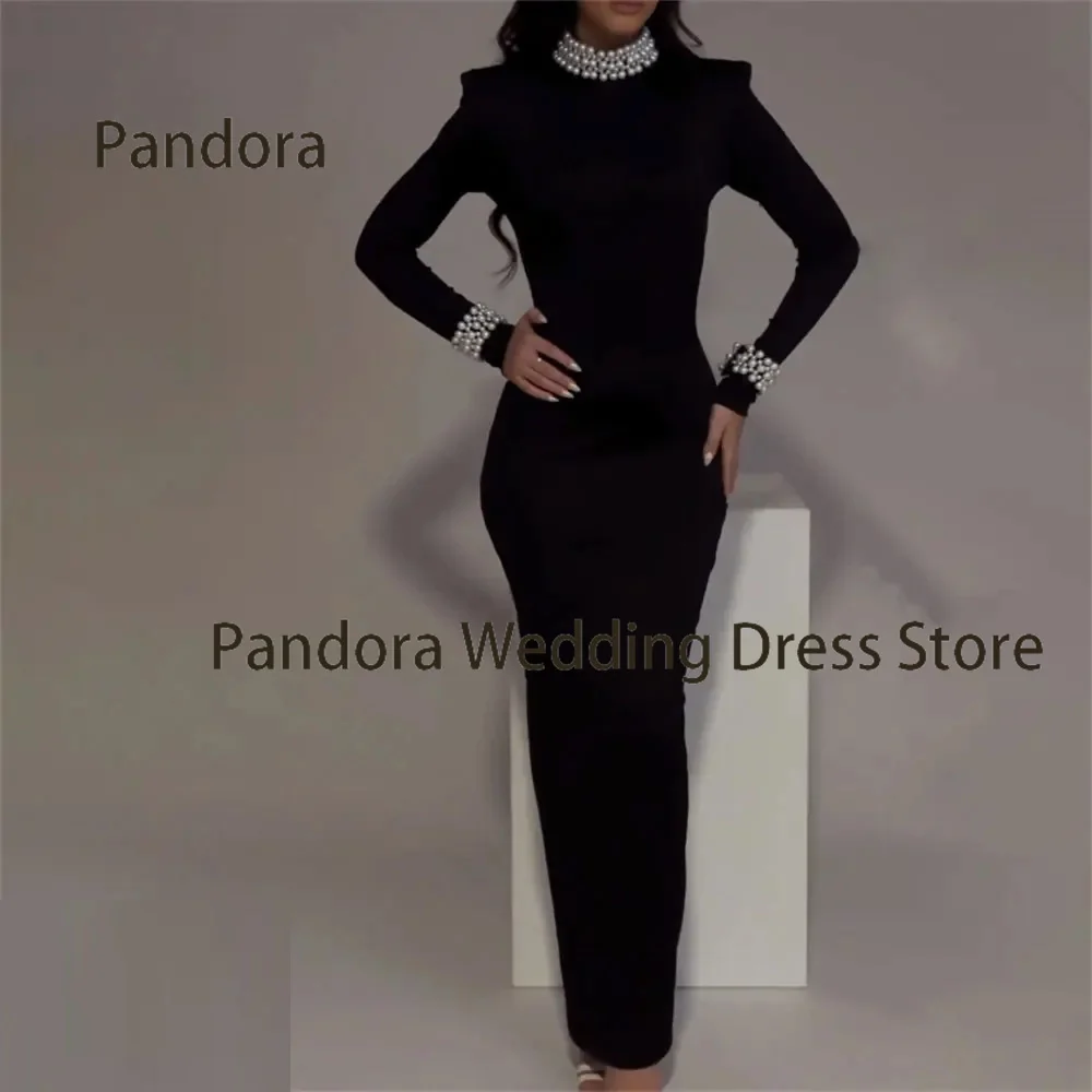 

Pandora Exquisite women's floor-length Evening gown with high neck long sleeves Sexy Pearl Mermaid wedding birthday party dress