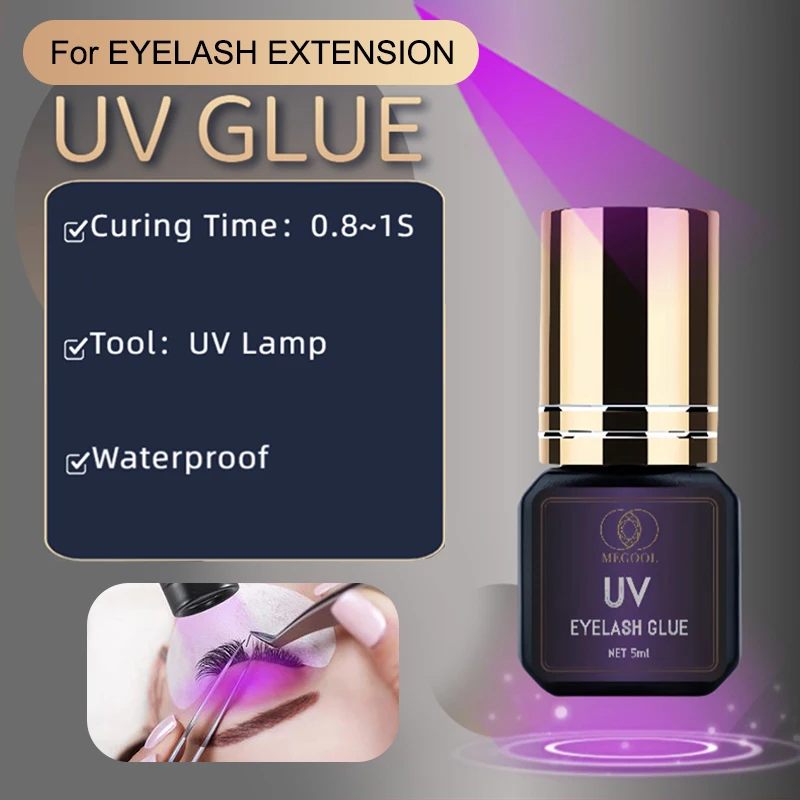 Adhesivo de pegamento UV para extensiones de pestañas, 5ml, 1S, secado rápido, pegamento fuerte para extensión de pestañas postizas, pegamento UV de larga duración para pestañas