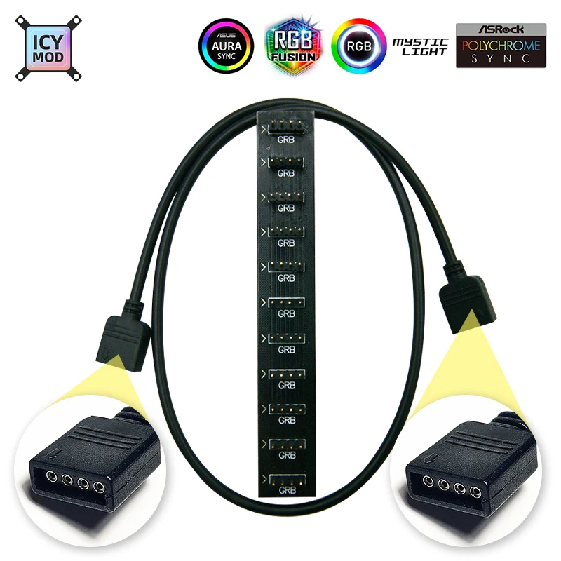 30cm płyta główna AURA Splitter linia pcv RGB Hub 50cm przedłużacz kabla MOD interfejs 5V3PIN 12V4PIN Extender chłodnica wodna niestandardowe