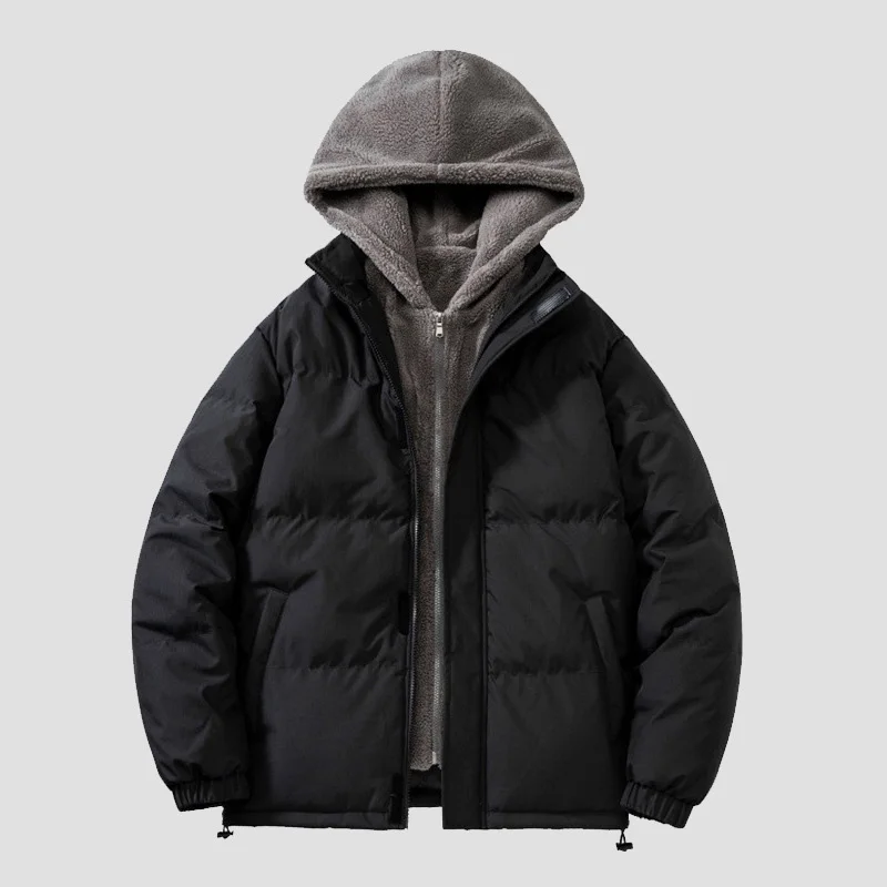 Winter Men Jacket Fashion Contrast Color Patchwork Male Two-piece Down Coat Thicken Long Sleeve Loose Hooded Man Outerwear