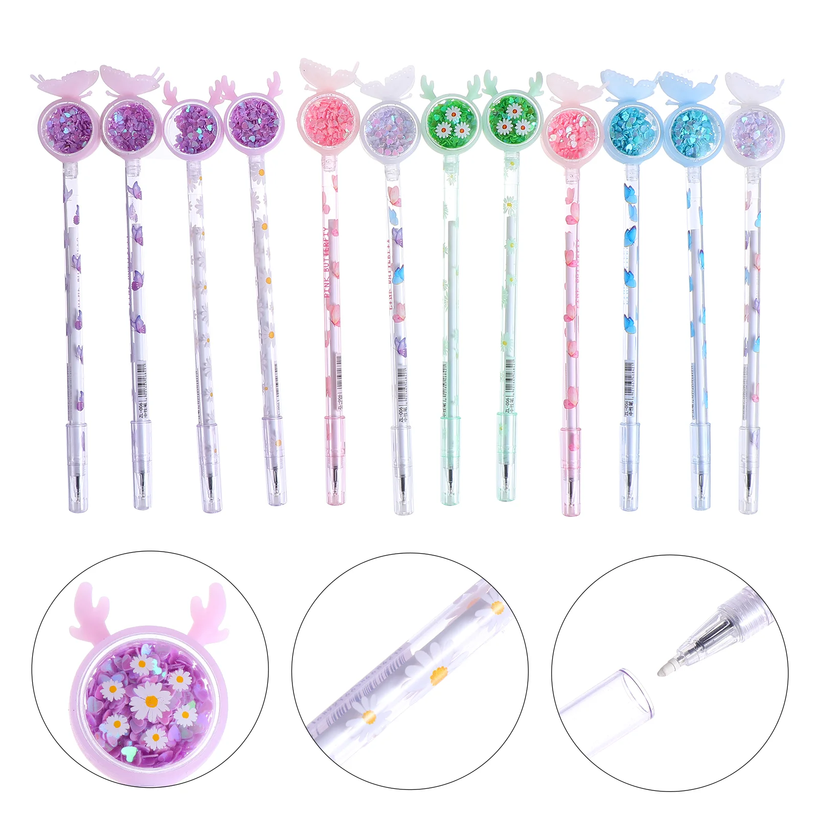 

12 Pcs Glitter Gel Pen Pretty Stationery Fancy Cute Ballpoint School Kawaii Supplies Items Office Cartoon Pens Come