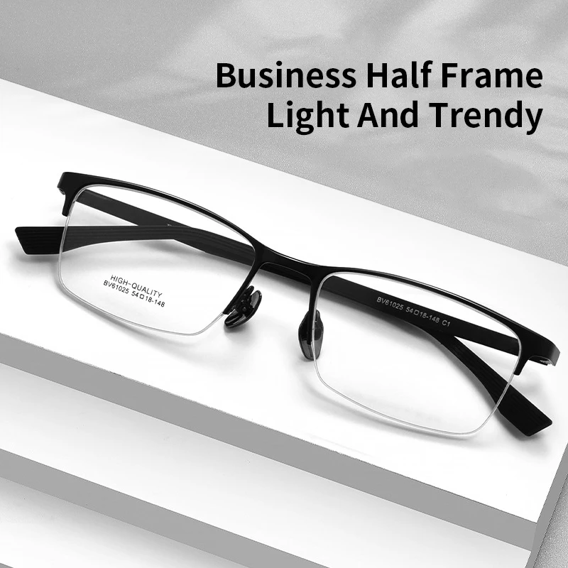 

Men's Business Alloy Semi-Rimless Eyeglasses Frame Optical Prescription Glasses Ultralight Casual New Style Glasses BW61025S