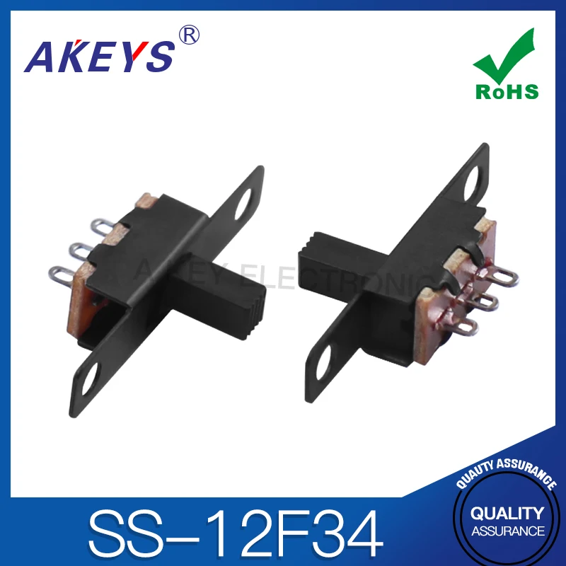 10pcs SS-12F34 (1P2T) 3-Pin 2-Position Vertical Sliding Switch with No Fixed Feet