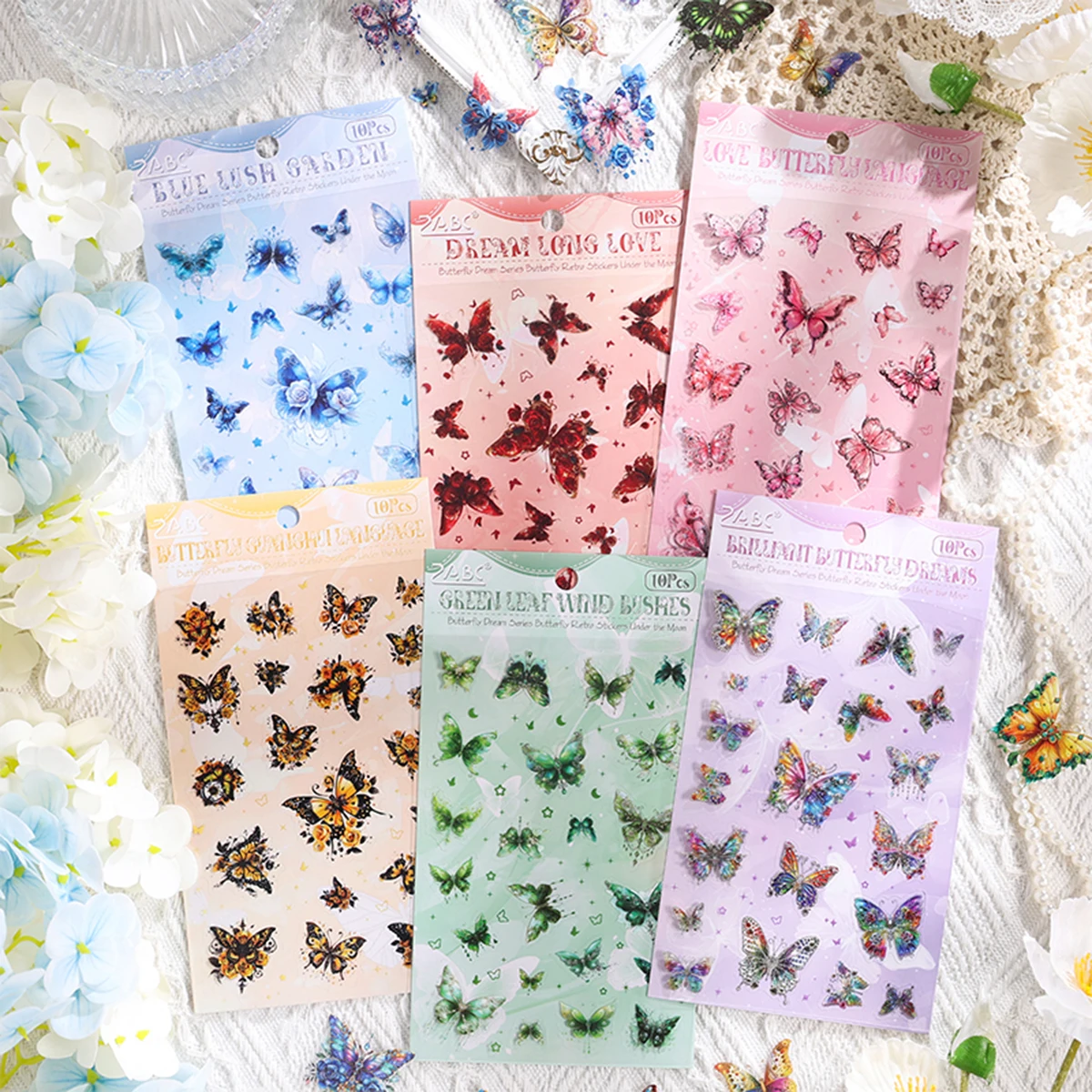 4 packs/set butterfly pattern waterproof PET stickers, suitable for DIY scrapbooking gift box decoration supplies
