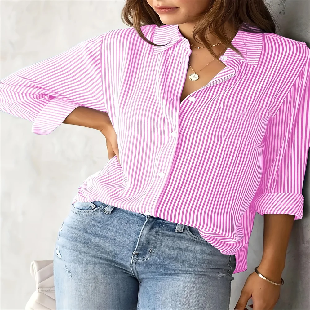 Striped Plaid Shirt For Spring And Autumn New Women\'s Top Simple And Elegant To Wear Soft And Casual Loose Shirt Comfortable