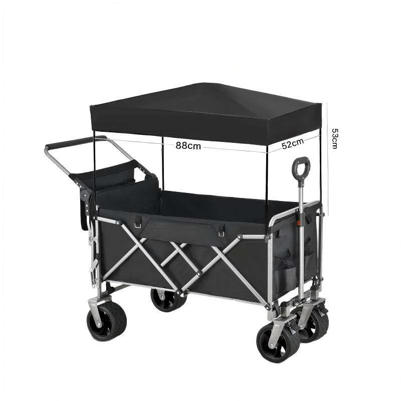 Wholesale Heavy Duty Folding Camping Wagon with Canopy All-Terrain Portable Beach Trolley with Rear Storage Pocket Big Wheels