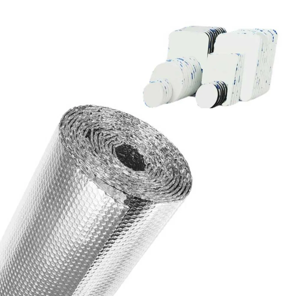 Double Sided Aluminum Bubble Foil Insulation 3.2m X 60cm Silver Radiator Wall Roof Heat Reflector With Pads Easy Install Film