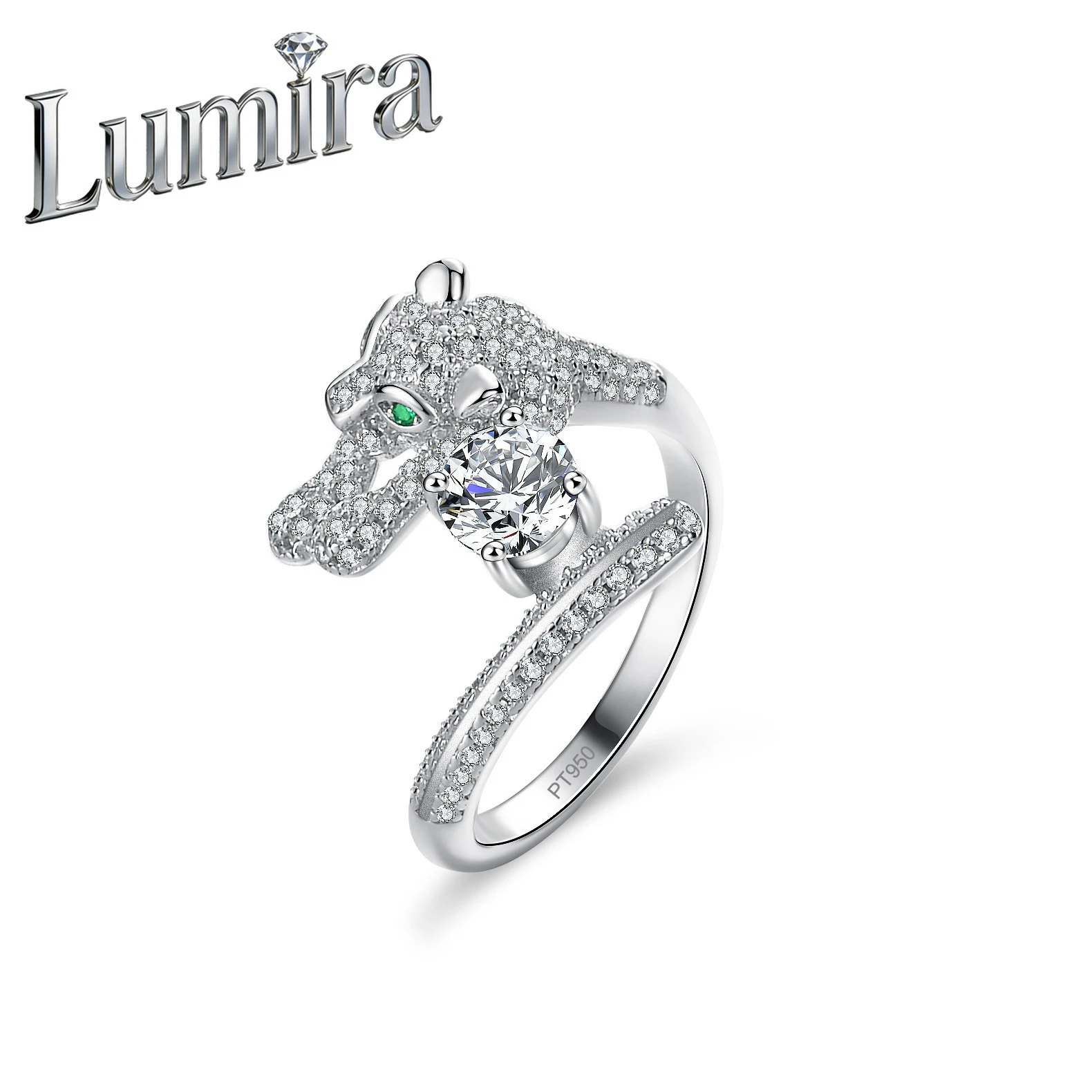 Lumira Platinum PT950 0.5 Carat Moissanite Ring Women's Four-Prong Ultra-Sparkling Leopard-Head Design Unique Personality Ring