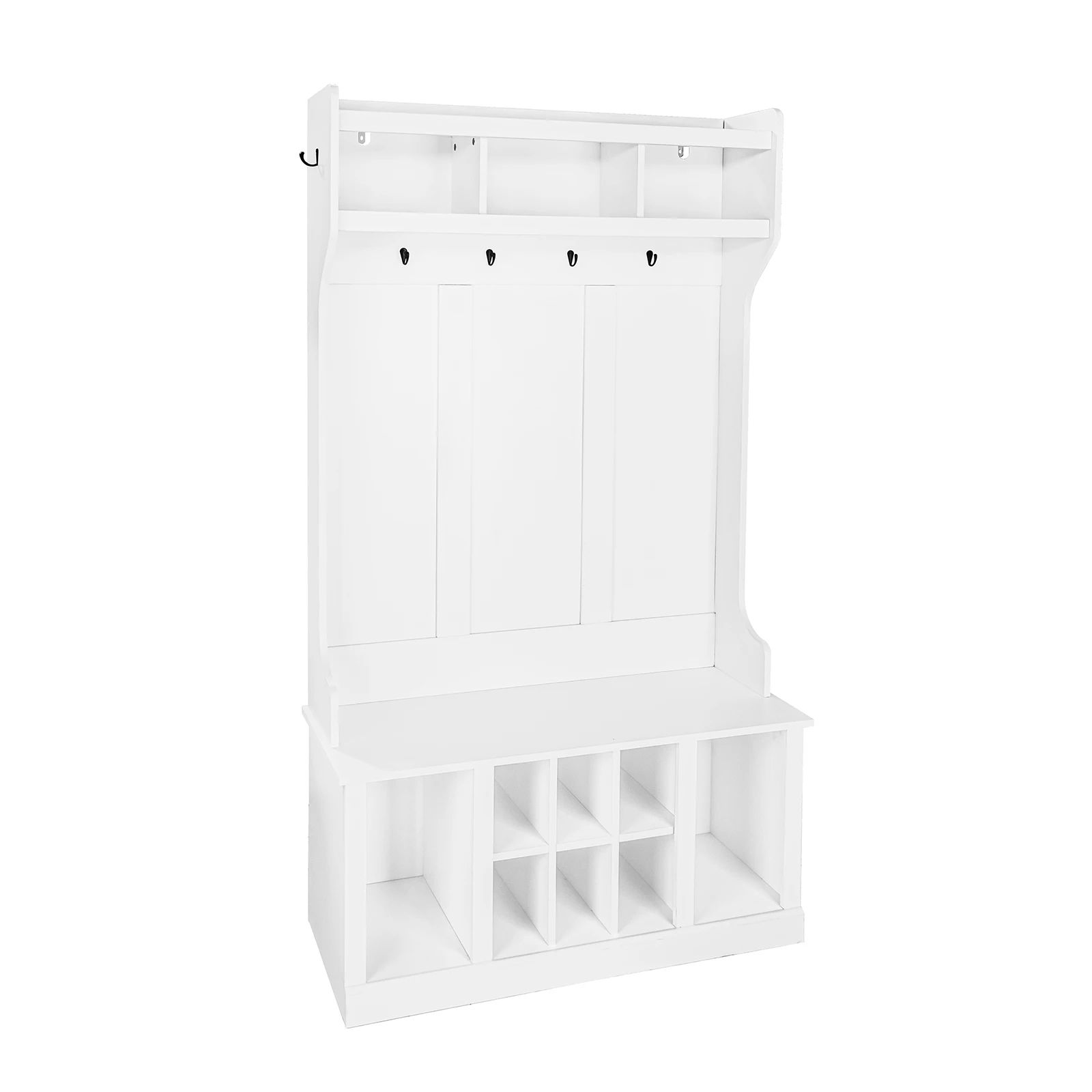 Entryway Furniture with Storage Cabinet and Top Shelf, Coat Rack with 8 Shoe Storage Cube and 6 Hanging Hooks Coat Rack