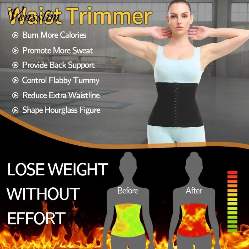 Vensslim Sauna Waist Trimmer Belly Wrap Women Sweat Band Abdominal Trainer Weight Loss Body Shaper Tummy Control Slimming Belt