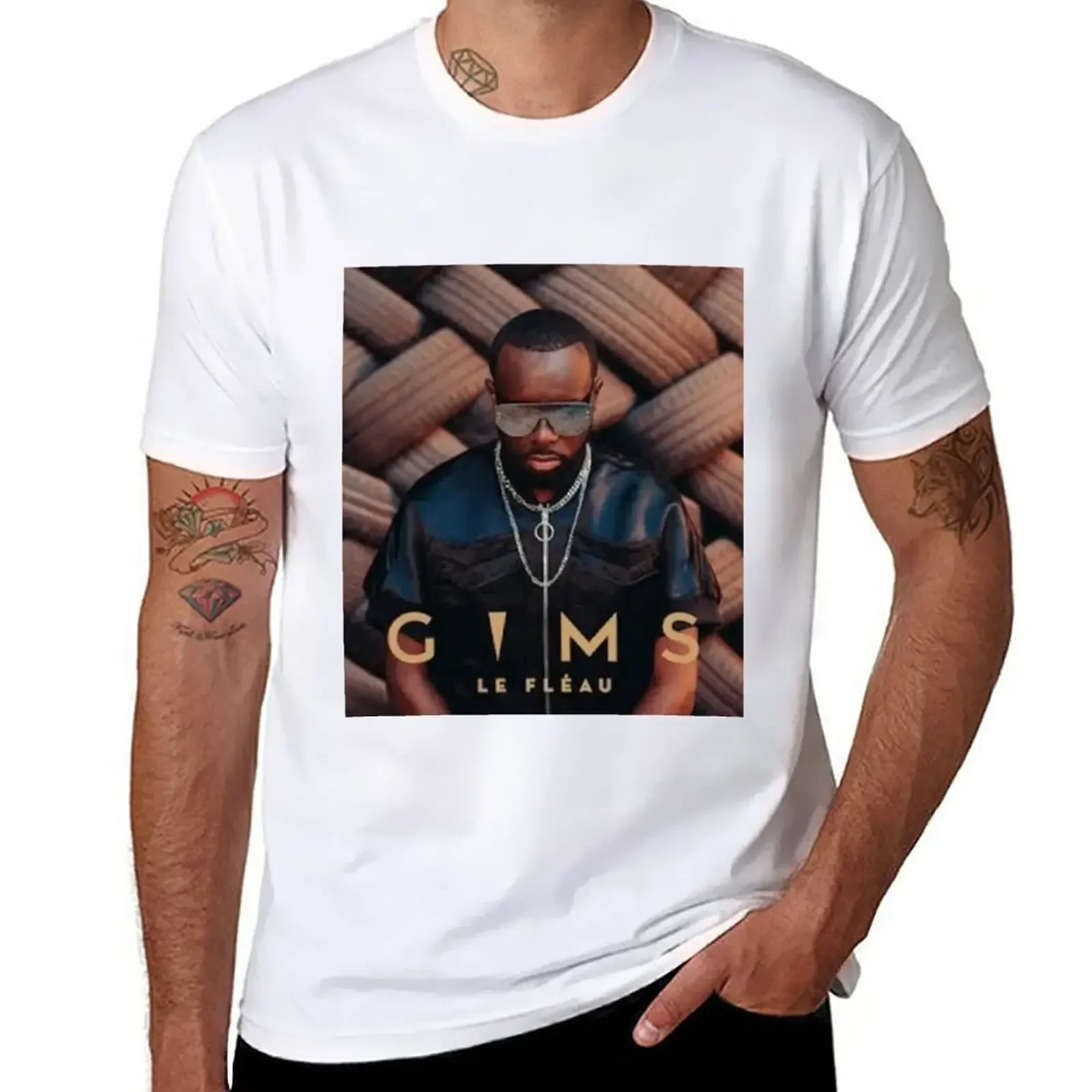 GIMS LE FLEAU poster Shirt customs sweat fitted for men Summer fashion New Arrival Cotton Short Sleeve heavyweight Round Collar