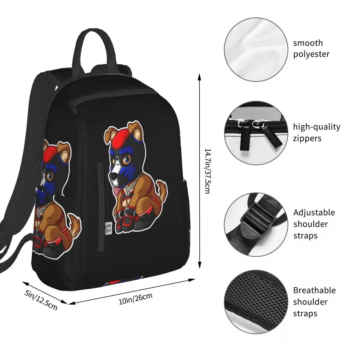 PLAYFUL PUPPY - BLUE RED MASK - BEARZOO SERIES Backpack Student BookBag Kids School Bag Laptop Shoulder Bags Men Women