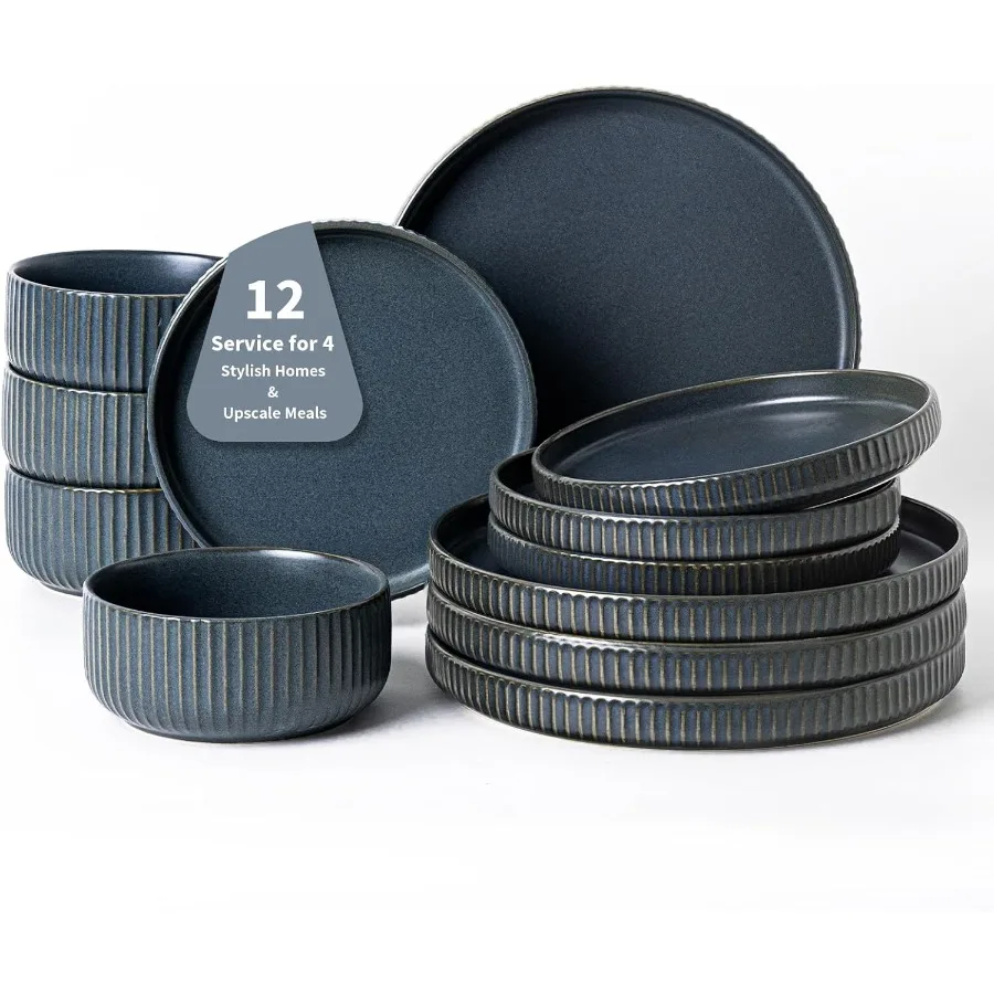 

Наборы столовой посуды для 4 наборов тарелок и мисок для микроволновой печи, набор посуды Dylan из 12 предметов, набор столовой посуды из камня с реактивной глазурью, матовый