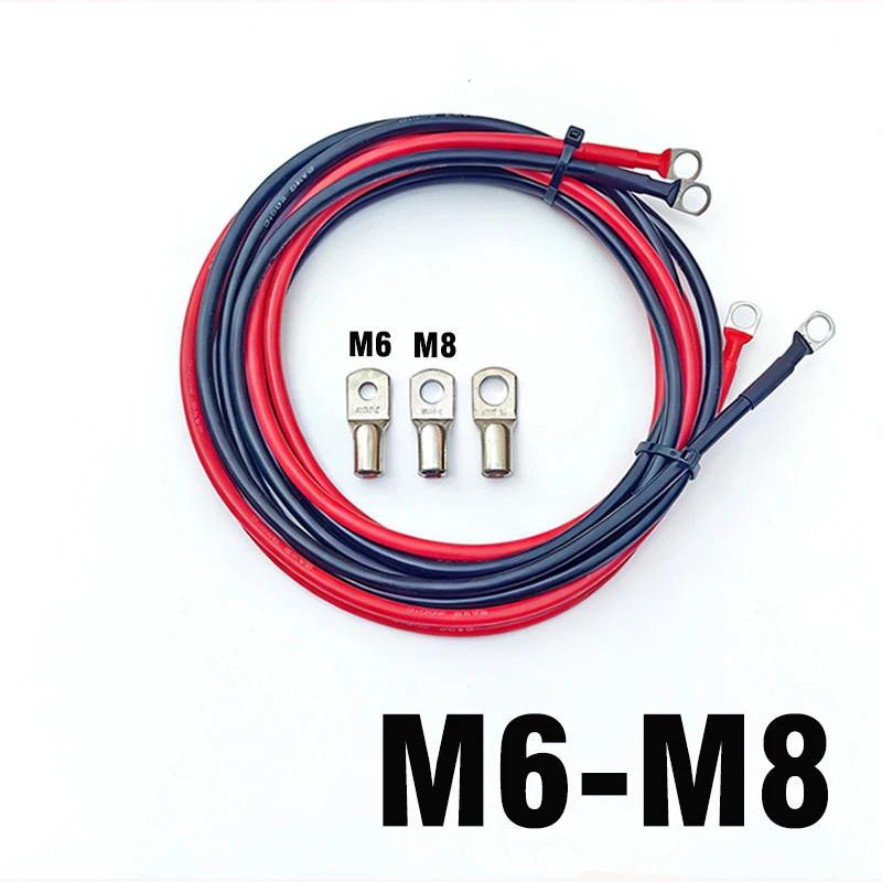 

M6-M8 Tinned Copper Battery Cable High Current Inverter Wire for Solar System 12V 24V 48V RV Car with Terminals
