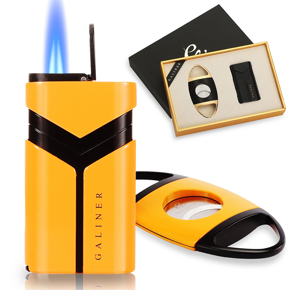 

Galiner Windproof Cigar Lighter Torch Metal Guillotine Cigar Cutter Set Tobacco Smoking Cigar Punch Knife Gas Lighter Outdoor