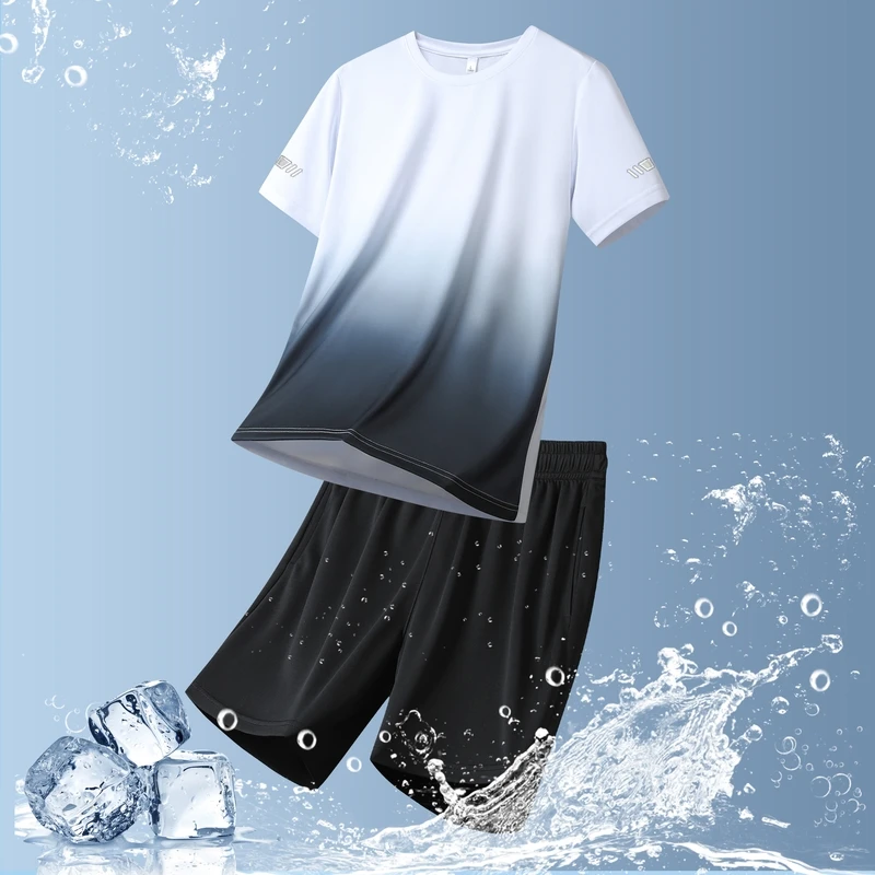 

Summer Men's Sets Fitness Short-sleeved T-shirt Two-piece Sportswear Men Quick-dry Running Loose Casual Mens Clothes Tracksuit
