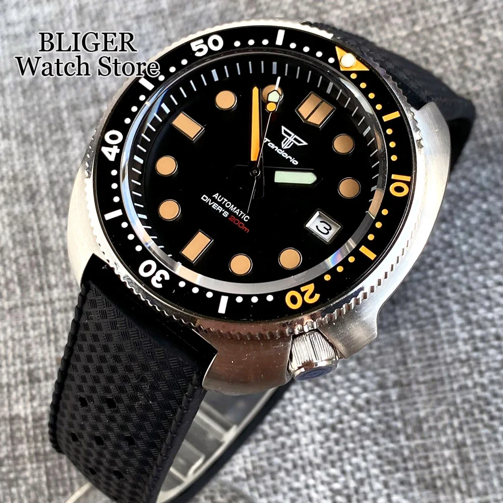 Imagem -03 - Relógio Automático Masculino Tandorio Diver Relógio de Pulso Impermeável Nh35a Movt Cristal Safira 120 Clique em Moldura 20bar Preto Laranja