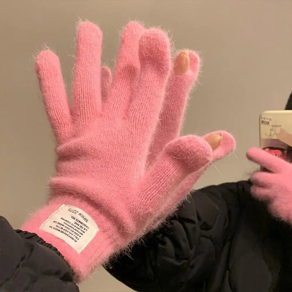 Gants chauds d'hiver pour femmes, doigts complets, couleurs acidulées, élasticité pour écran tactile, gants tricotés, Protection contre le froid, coupe-vent
