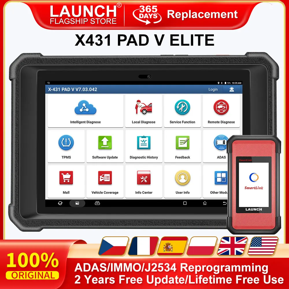 LAUNCH X431 PAD V ELITE 5 Auto Diagnostic Tool ECU Coding Online/J2534 Programming Car OBD2 Scanner ADAS Calibration Smartlink C