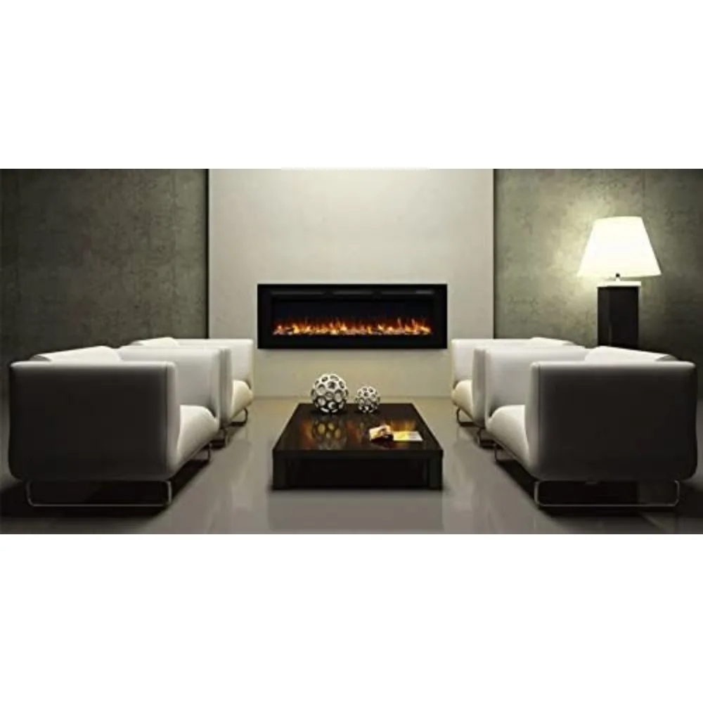 

Alice 50 Inches Recessed Electric Fireplace, Flush Mounted for 2 X 6 Stud, Log Set & Crystal, 1500W Heater, Remote Control,Black