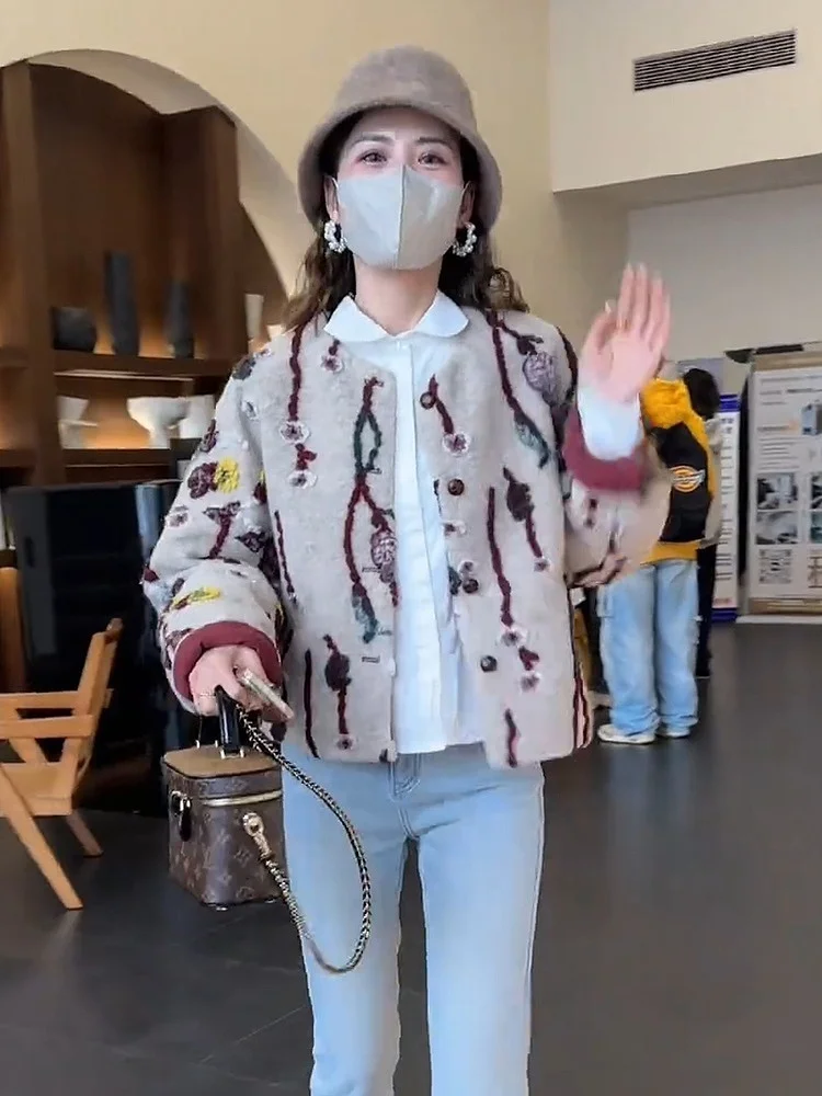 

Женский повседневный свободный кардиган Ele Cotton Jaet с цветочной вышивкой, модный приталенный крой, Зима 2024