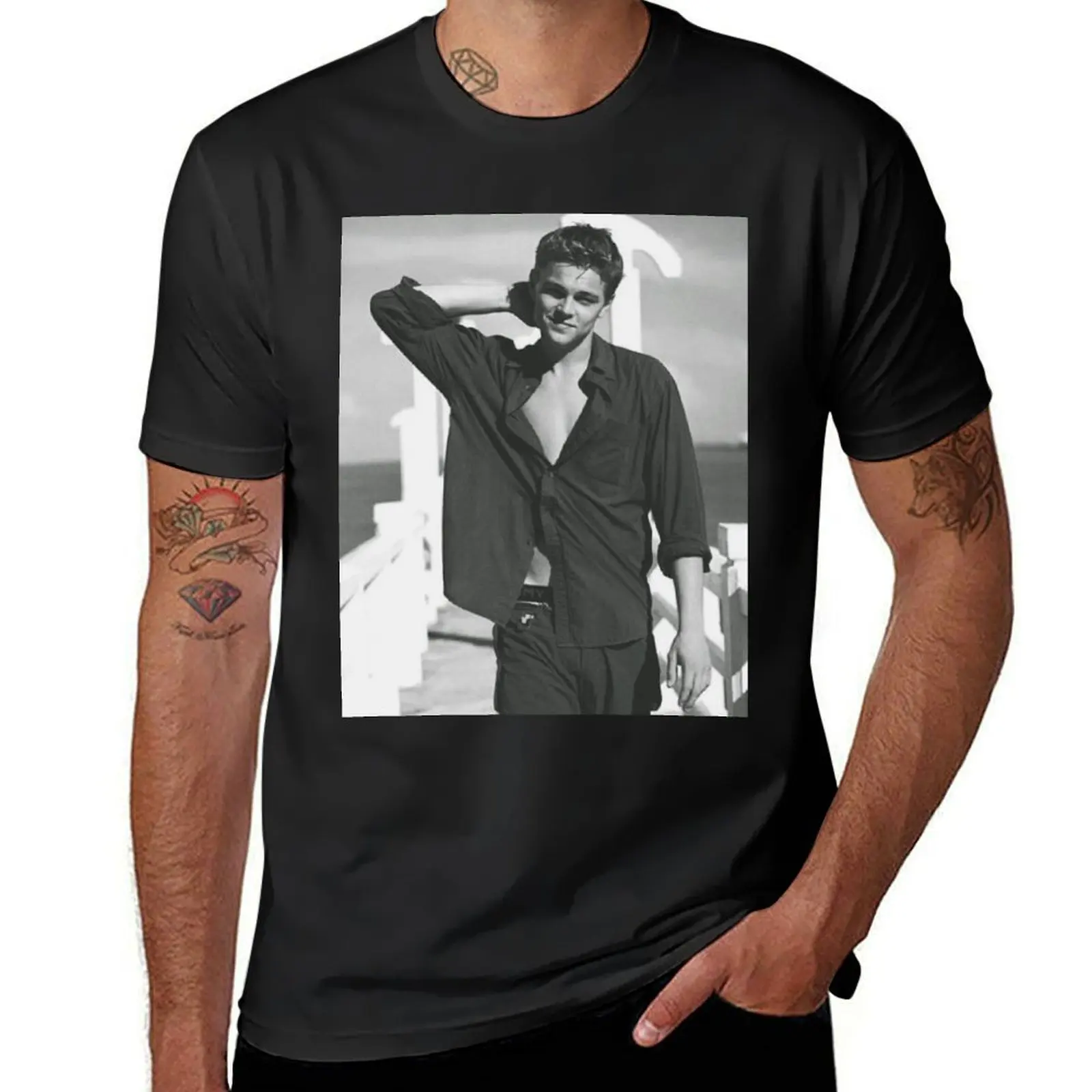 تي شيرت رجالي ليوناردو دي كابريو ، أزياء كورية ، ملابس جمالية سادة ، في سن المراهقة #1