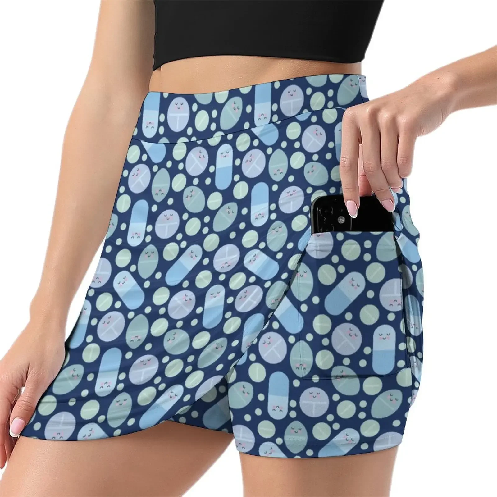 Blue happy pills pattern Mini Skirt Women's skirt korean style clothes women 2024 skirt set