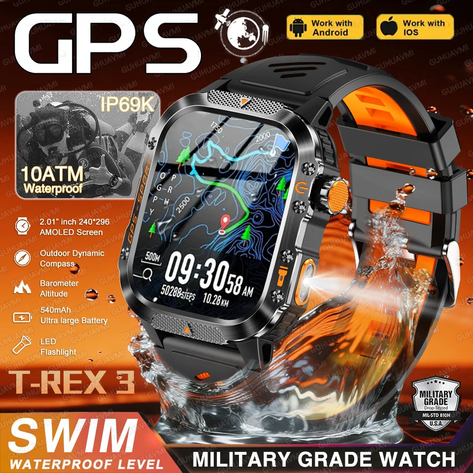 

T-Rex 3 Ultra Watch GPS 10ATM Водонепроницаемые умные часы Мужской браслет Спорт для плавания Встроенный GPS Bluetooth Вызов Уличные часы для фитнеса