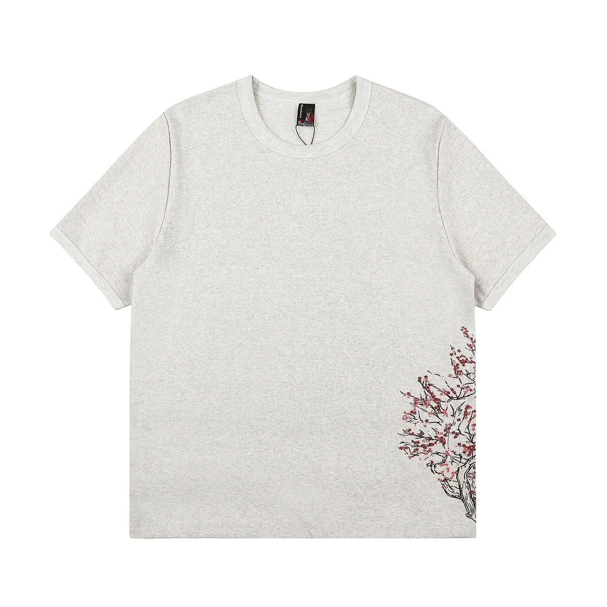 New Fashion Cherry Blossom Embroidered Short Sleeve Tshirts for Men and Women Crew Neck Casual Cotton Top Tees Oversized