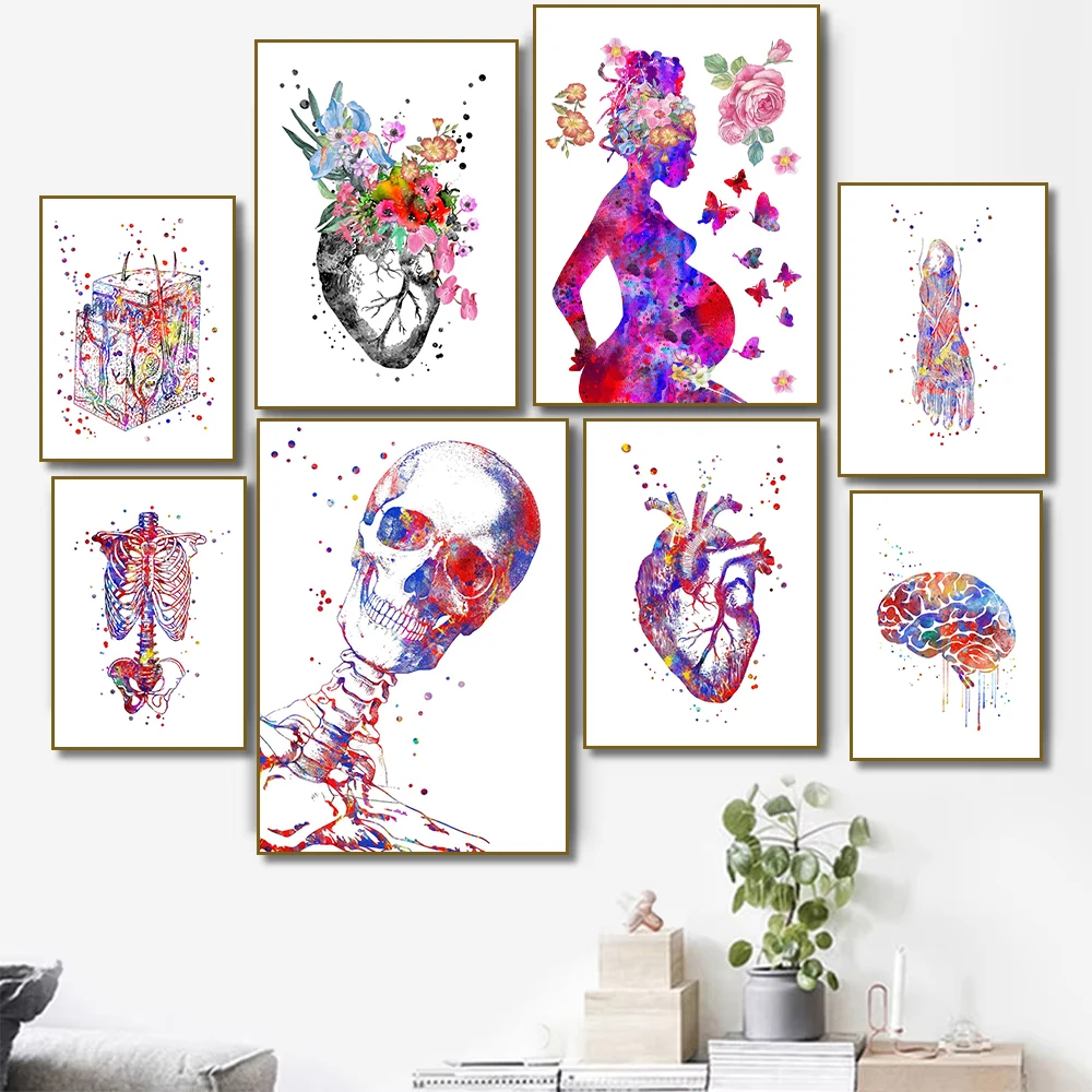 Medical Anatomy Heart Skeleton Foot Organs Canvas Painting Nordic Posters and Prints Wall Pictures for Clinic Decor
