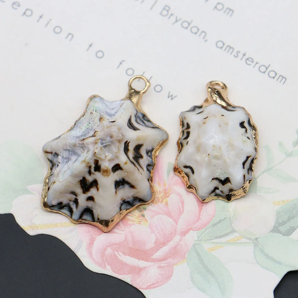 

Ocean-Style Irregular Natural Shell Pendant Unique Gold-Plated Edge Wrap Design Single-Ring Charms Necklace Earring Accessory