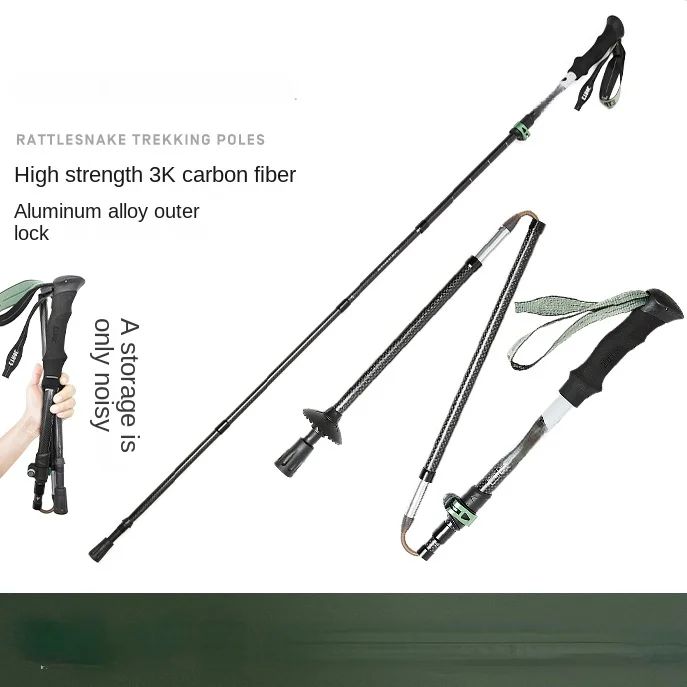 Mountaineering Stick Ultra Light Telescopic Carbon Fiber Folding Off Road Combat Hiking Stick Mountaineering Equipment