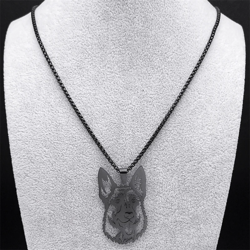 Hiphop German Shepherd Dog Pendant Necklace for Women Men Stainless Steel Black Color Punk Pet Chain Jewelry collar NZZZ532S06