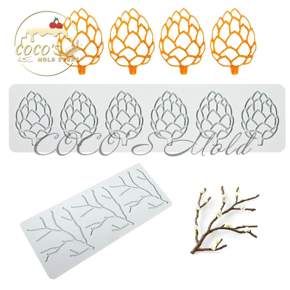 Artichoke and Dead Branch Silicone Pad Deer Fondant Cake Mousse Mould Chocolate Silicone Cake Lace Mat Kitchen Accessories