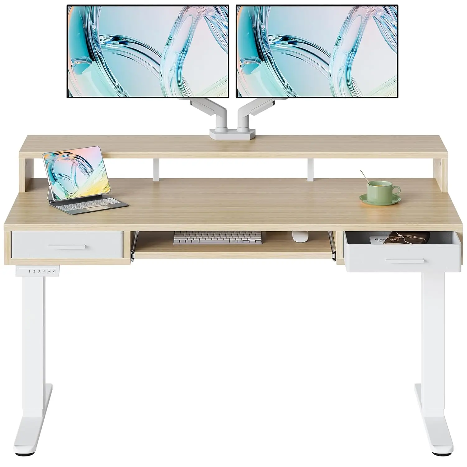 

55″ x 26″ Electric Standing Desk with 2 Drawers &24.4″ Large Keyboard Tray, C-Clamp Mount Compatible,Customized