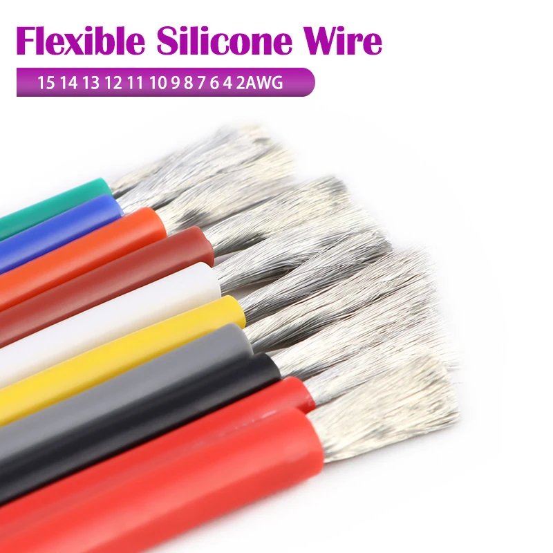 1/3m Heat Resistant Silicone Rubber Cable 15 14 13 12 11 10 9 8 7 6 4 2AWG DIY LED Lamp Auto Car Battery Electric Silicone Wire