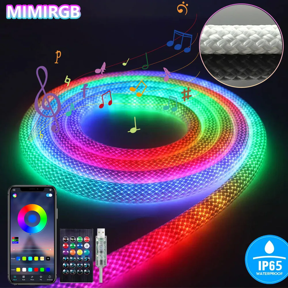 

DC5V Круглая неоновая светодиодная лента с сетчатым узором 360 градусов Smart RGB Гибкая силиконовая лента IP67 с комплектом 24 клавиш