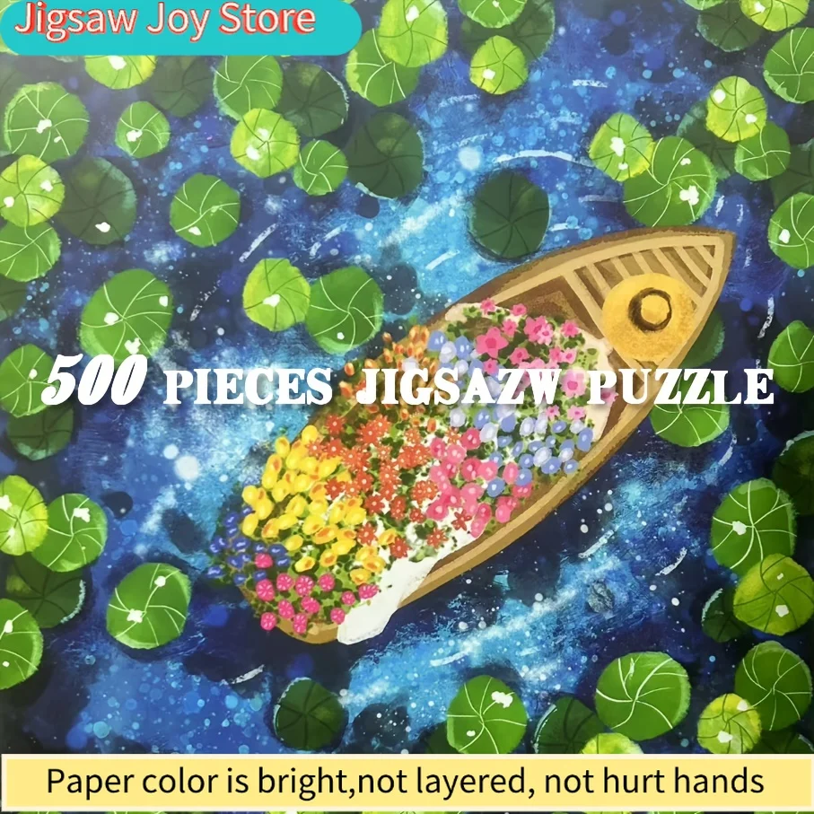 

Пазл «Лодка на лотосовом пруду» — яркое цветочное искусство на бумаге, 20x14,17 дюймов, идеальный подарок на праздники и дни рождения