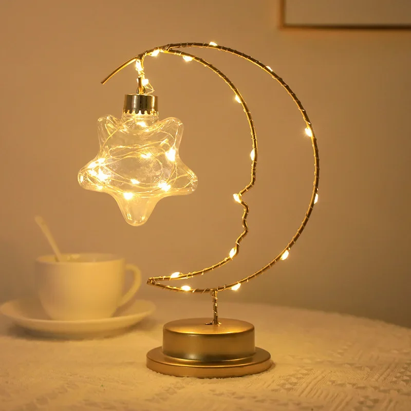 Lâmpada abs material ecológico estrelas lua cristal luzes led galeria de arte decoração do quarto casa luzes alimentado por bateria luz ambiente