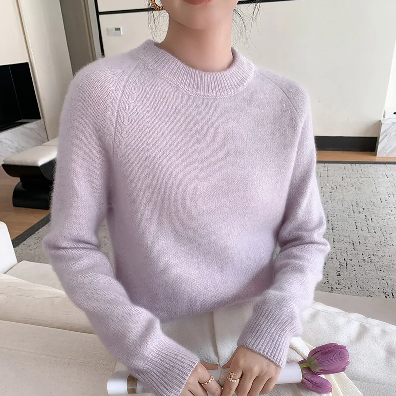 Light Luxury High-End 100 Pure Cashmere Sweater Women's Crewneck Loose Heavy Three Strands Thick Floral Yarn Knit Base Sweater