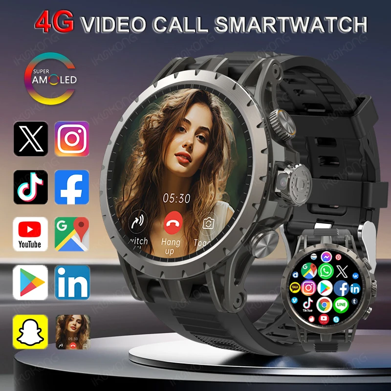 4G Full Netcom Android 9.0 4G Smart Watch 466*466 Amoled 1.43'' Screen Display GPS WIFI HD Video Call 5MP Camera Smartwatch Men